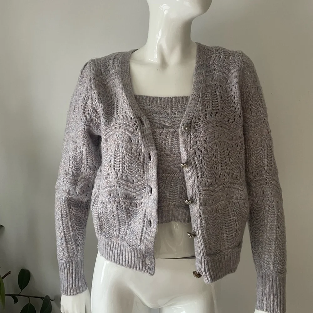 Heartloom Grey Lavender Knit 2-Piece Set sweater cardigan Size Small co ord - Picture 4 of 11